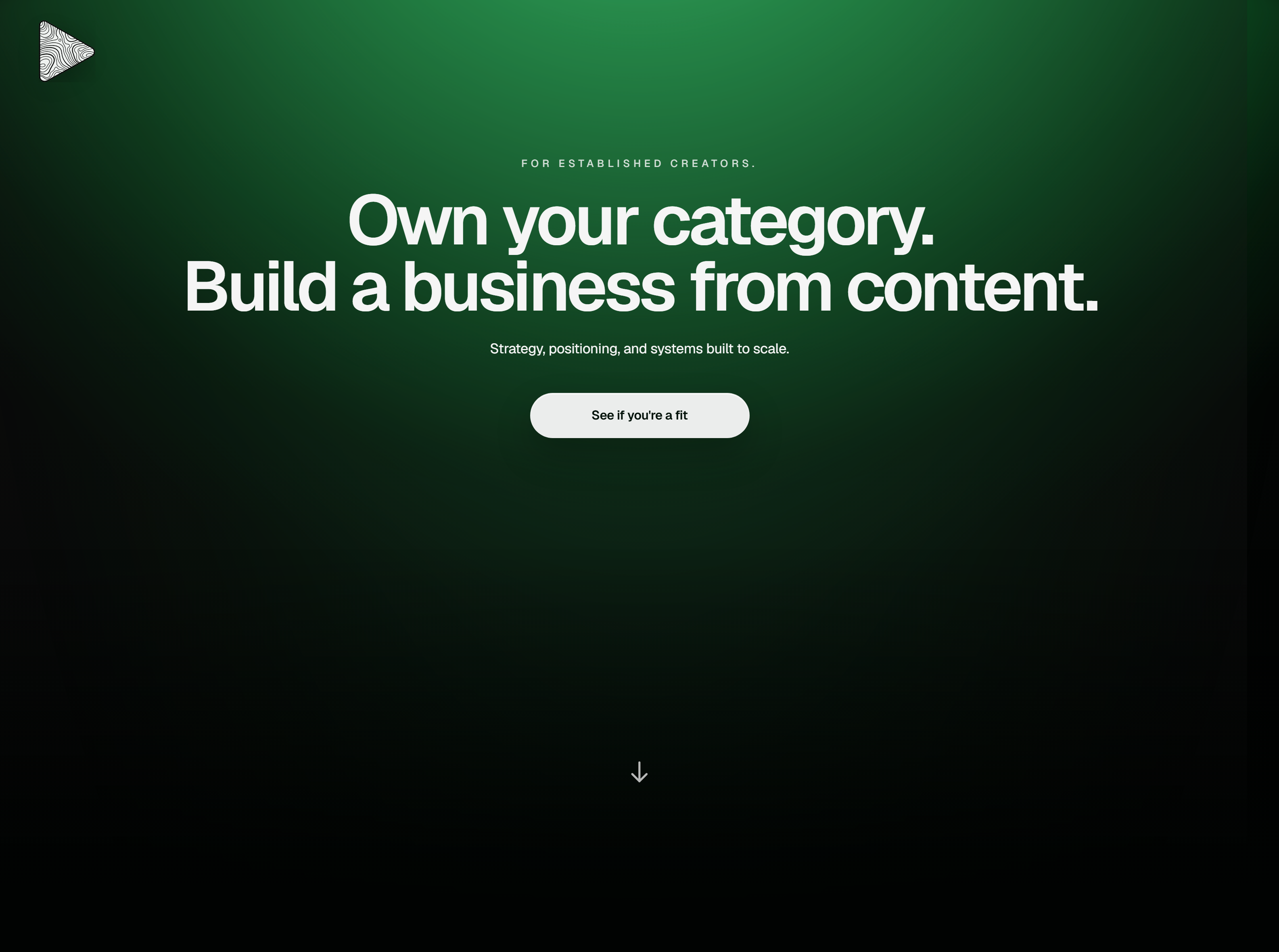Creator Atlas homepage — a deep-green arrival leading with the brand promise